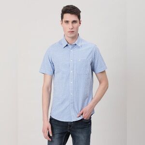 Men’s Crocodile Light Blue Checkered S/L Button Up Shirt
